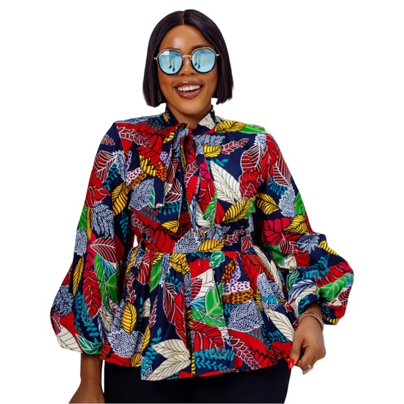 Mae Otti Tops - Mae Otti Bibi African Print Puff Sleeve 
Peplum Top Blouse Maximalist XXXL NWT